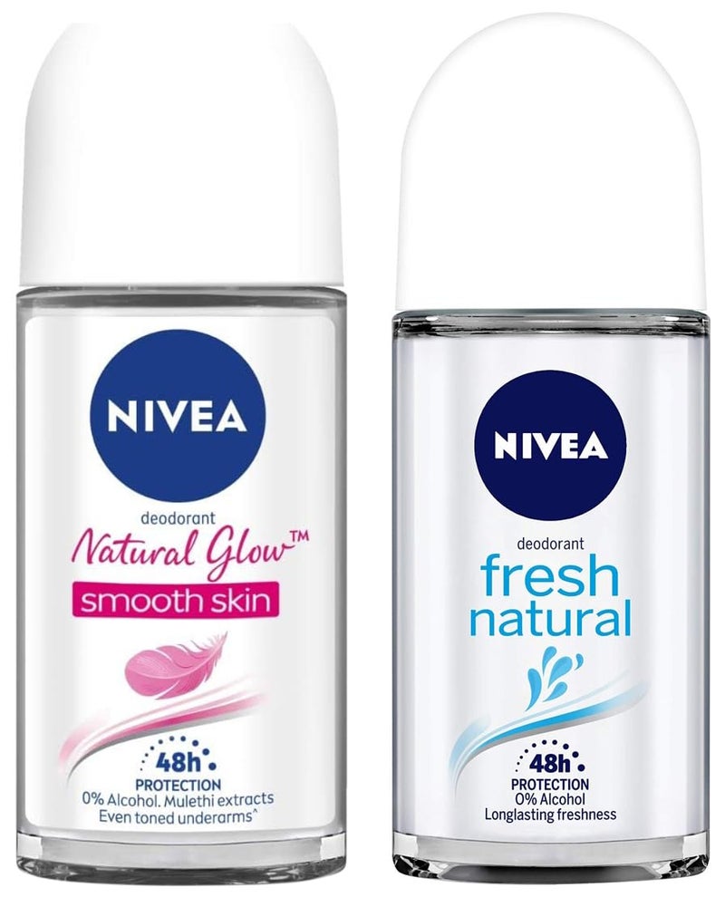 Nivea Deodorant Roll On Fresh Natural for Unisez 50ml And Deodorant Rollon Whitening Smooth Skin for Unisex 50ml - Image 1