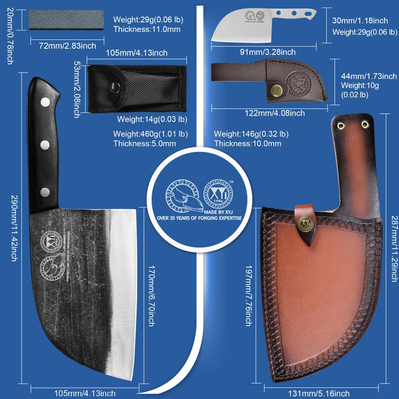 Xyj Authentic Since 1986 Outstanding Ancient Forging 6.7 Inch Full Tang Serbian Chefs Knife Chef Meat Cleaver Kitchen Knives Set With Leather Sheath Take Carrying Butcher - Image 4