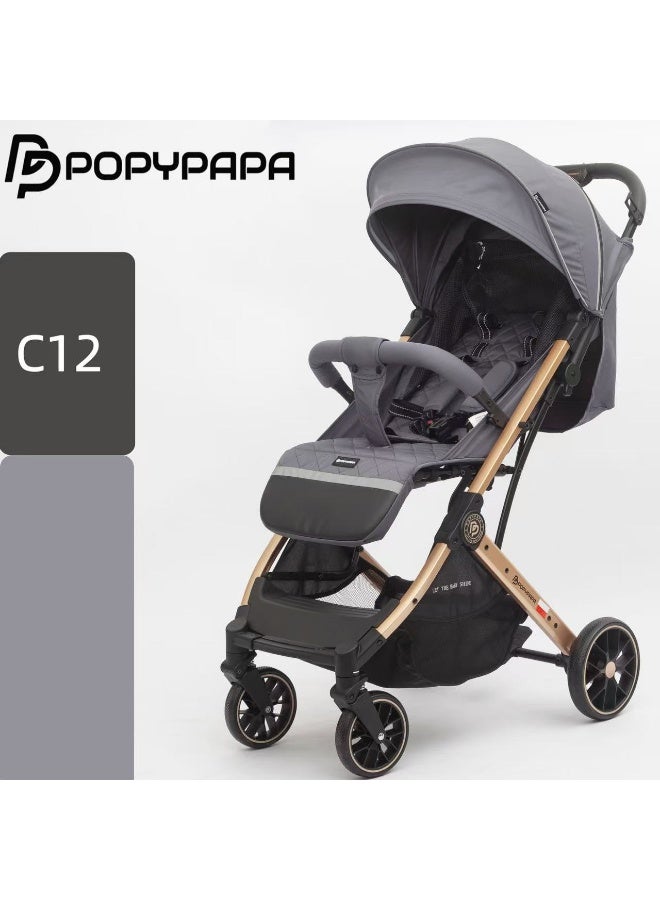 POPYPAPA C12 Baby Stroller | Baby Stroller with Large Wheels, Multi-Position Recline Seat, Extendable Canopy, 5-Point Harness, Front Swivel Wheels, Storage Basket | Baby Pushchair Stroller