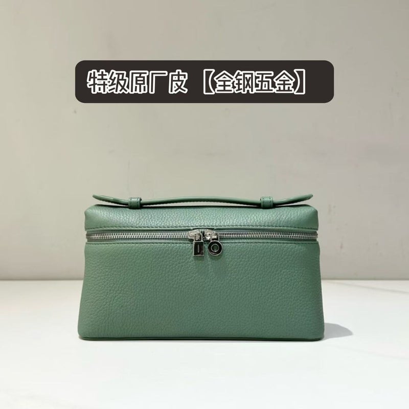 Original Leather LP19 Lunch Box Bag Head Layer Cowhide Gigi Same Box Bag Shoulder Portable Crossbody Cosmetic Bag Women three-tooth artemisia green 