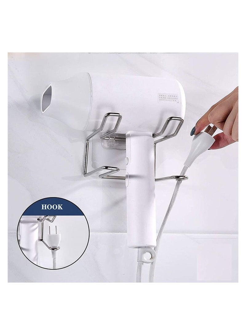 Y&D 1 Hair Dryer Holder Wall Mount No Drilling Stainless Steel Styling Tool Storage Box Self Adhesive Fits Most Dryers Silver - Image 3