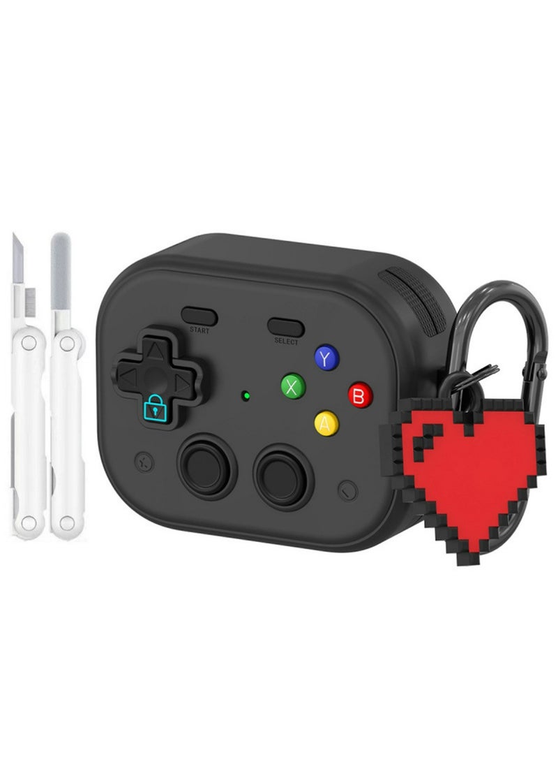 X-level Case for AirPods Pro 3 with Secure Lock Clip, Hard Shell Game Console Design Shockproof Protective Cover for Apple AirPod Pro 3 Generation with Cleaner Kit & Heart-shaped keychain - Image 1
