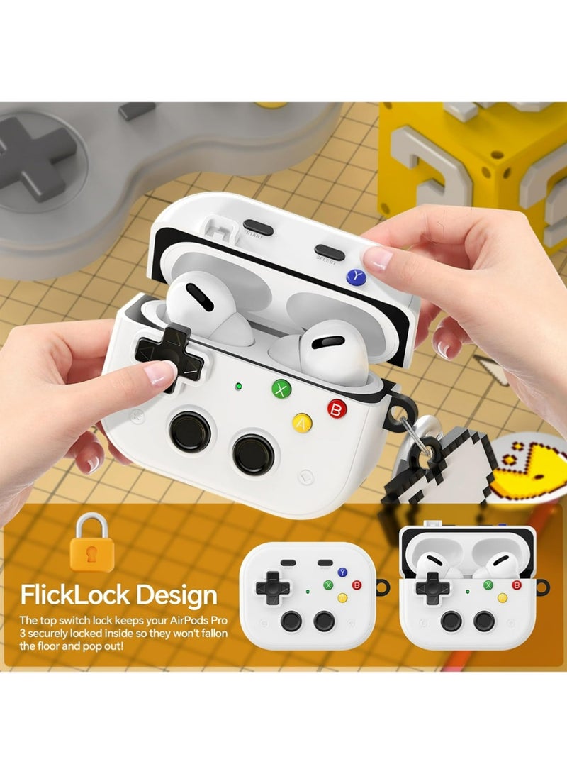 X-level Case for AirPods Pro 3 with Secure Lock Clip, Hard Shell Game Console Design Shockproof Protective Cover for Apple AirPod Pro 3 Generation with Cleaner Kit & Heart-shaped keychain - Image 2