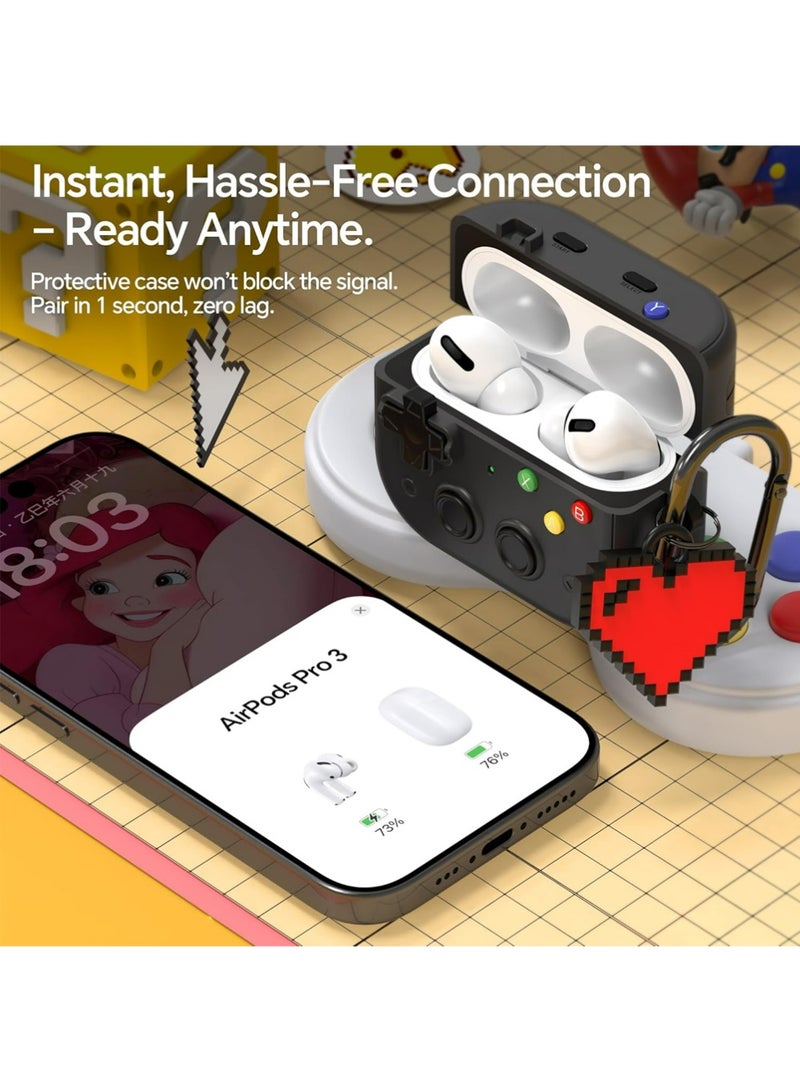 X-level Case for AirPods Pro 3 with Secure Lock Clip, Hard Shell Game Console Design Shockproof Protective Cover for Apple AirPod Pro 3 Generation with Cleaner Kit & Heart-shaped keychain - Image 4