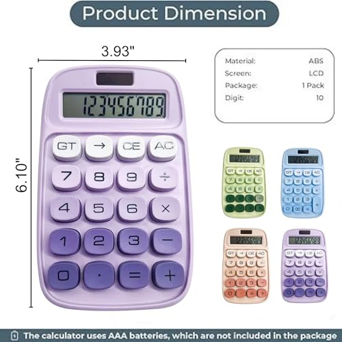 Jukusa Desktop Colorful Calculator 12 Digit, Dual Solar Power and Battery LCD Display, Easy to Press Big Buttons for Home, Office, School, College Class and Business Use (Purple) - Image 5