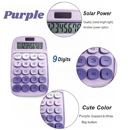 Jukusa Desktop Colorful Calculator 12 Digit, Dual Solar Power and Battery LCD Display, Easy to Press Big Buttons for Home, Office, School, College Class and Business Use (Purple) - Image 2