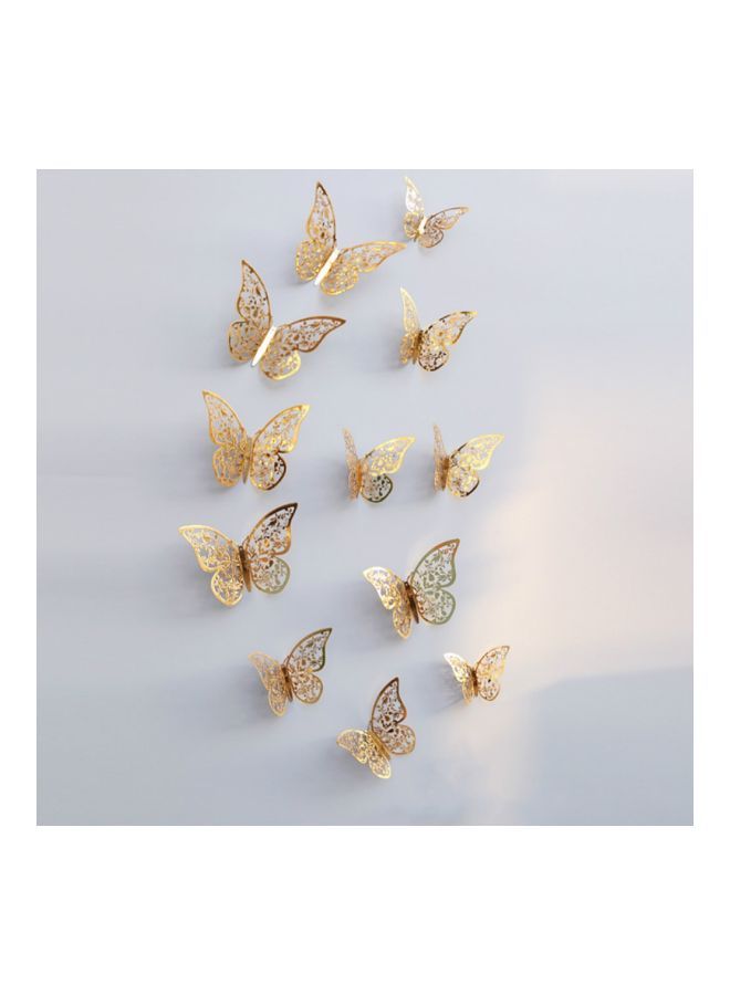 NIBEMINENT 12-Piece 3D Butterflies Hollow Wall Sticker Gold 20x28x2cm