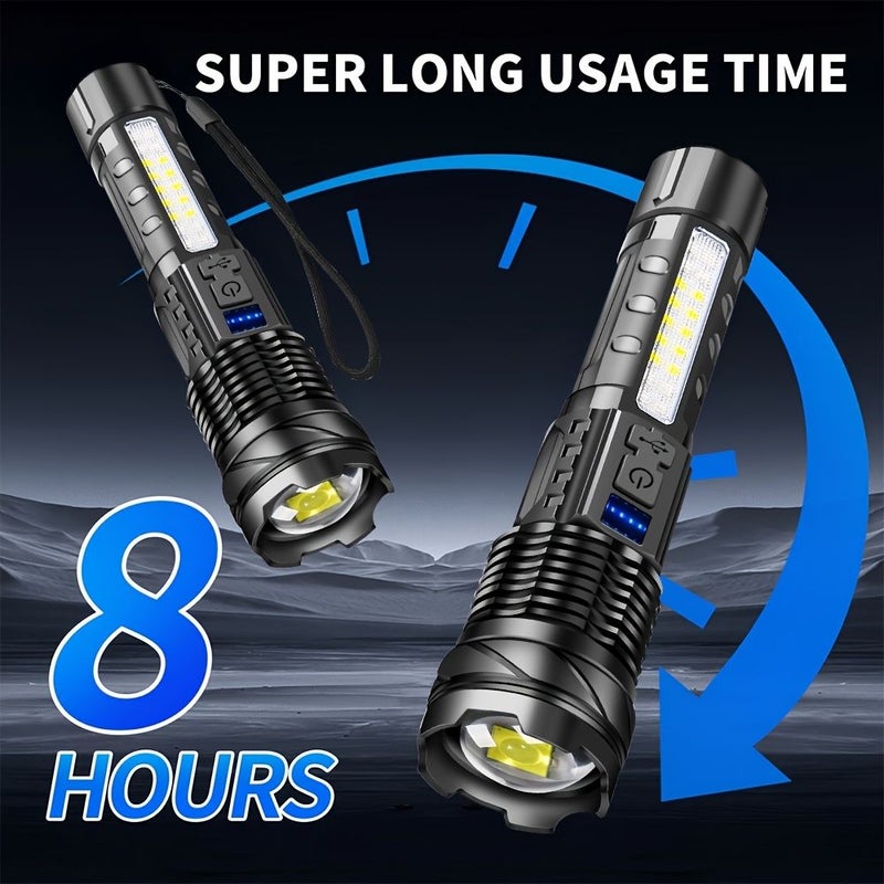 2 قطعة مصباح يدوي LED عالي الطاقة COB أضواء جانبية تحذيرية باللونين الأحمر والأزرق مع تأثير وميض، تركيز قابل للتعديل، إضاءة بعيدة المدى للتخييم وصيد الأسماك، تصميم محمول مع مشبك قلم، 7 مستويات من التعتيم، إضاءة طوارئ خارجية - Image 5
