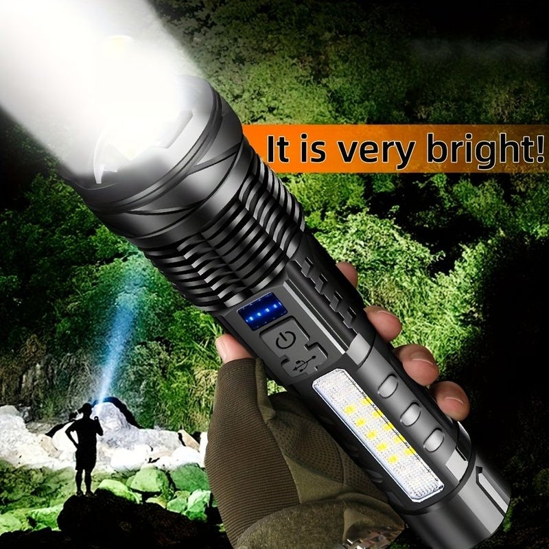2 قطعة مصباح يدوي LED عالي الطاقة COB أضواء جانبية تحذيرية باللونين الأحمر والأزرق مع تأثير وميض، تركيز قابل للتعديل، إضاءة بعيدة المدى للتخييم وصيد الأسماك، تصميم محمول مع مشبك قلم، 7 مستويات من التعتيم، إضاءة طوارئ خارجية - Image 3