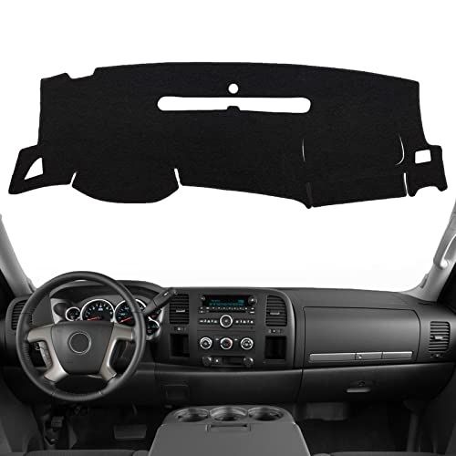 POSAID Dashboard Dash Cover Carpet for Chevy Silverado 20072013 and GMC Sierra 0713 with Two Glove Boxes Car Dash Cover Mat Black