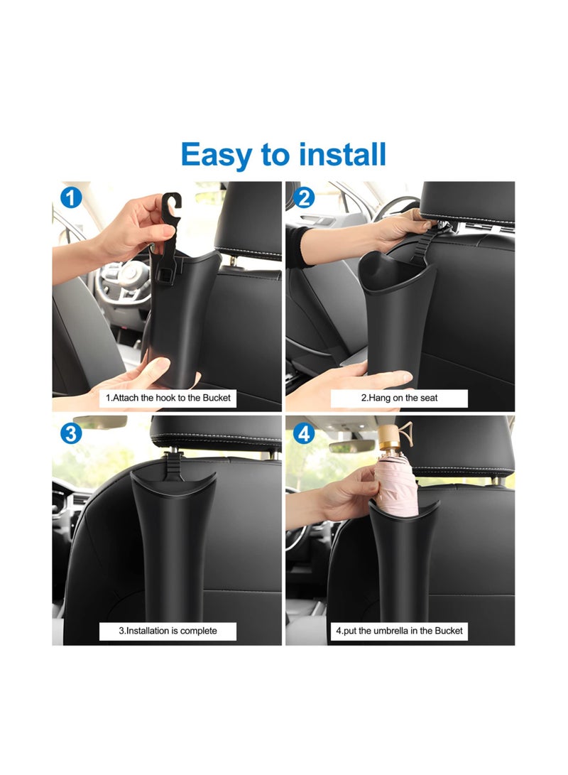 SYOSI 2 Pack Hanging Car Trash Can, Car Garbage Bin Waterproof Waste Basket Seat Headrest Hooks Cylinder Storage Holders Multipurpose Car Umbrella Holder Vehicle Organizer for Car - Image 3