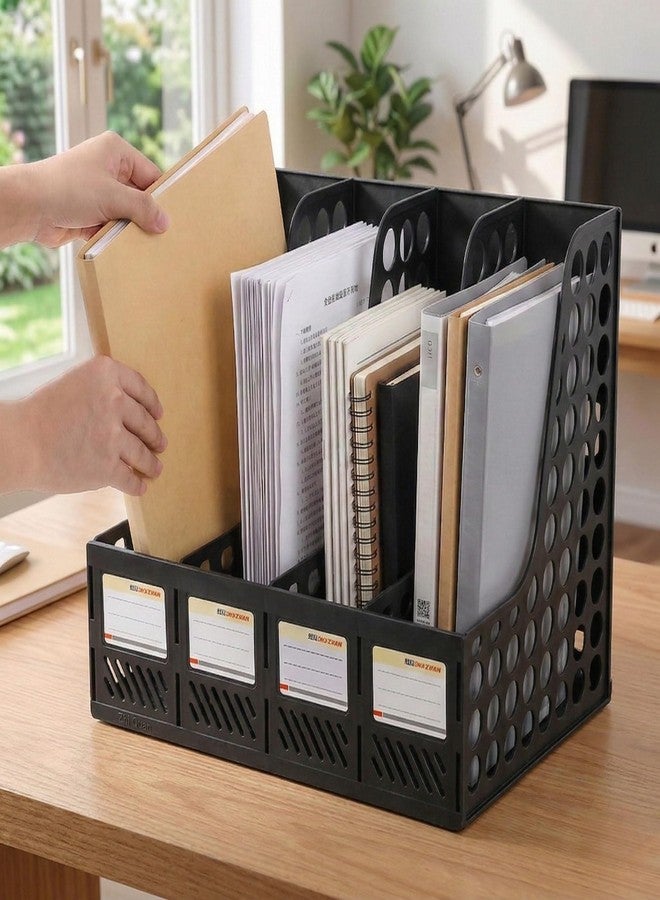DaKos 4 Compartments File Rack Paper Holder, Desktop Organizers, Letter Organizer, Magazine Book Holder Organizer, Plastic File Rack (MFP1240) - Image 1