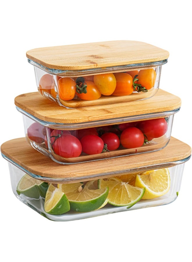 حاويات تخزين طعام زجاجية، مع أغطية خيزران | صديقة للبيئة وقابلة للتكديس وخالية من البلاستيك | مقاسات متعددة وآمنة للاستخدام في الميكروويف والفرن | تحافظ على الطعام طازجًا، 3 قطع - Image 1