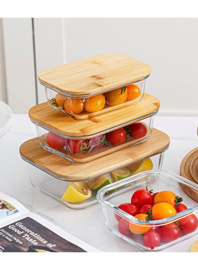 حاويات تخزين طعام زجاجية، مع أغطية خيزران | صديقة للبيئة وقابلة للتكديس وخالية من البلاستيك | مقاسات متعددة وآمنة للاستخدام في الميكروويف والفرن | تحافظ على الطعام طازجًا، 3 قطع - Image 2