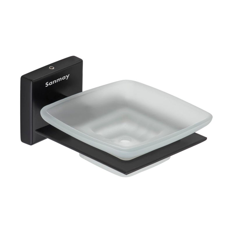 Sanmay Wall Mounted Square Soap Dish with SS Holder(Black Finish) (Single) - Image 2