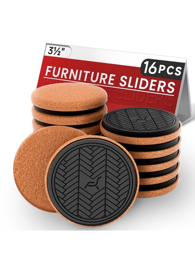 PISAO Felt Furniture Sliders for Hardwood Floors, PISAO 16 PCS 3 ½” Heavy Duty Furniture Movers - Unique Non-Scratch Design, Thick Felt Pads for Hard Surfaces, Move Large Furniture Easily - Image 1