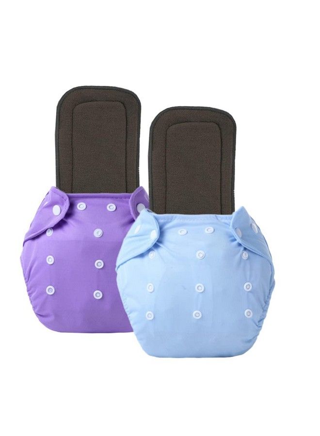 Tinkle Bunny Soft Baby Cloth Diapers Reusable Diaper For 1 2 Year Baby Girls And Boys Adjustable Snap Button Diaper Pant 2 Diaper With 2 Black Insert (Bunny Plain Blue & Purple 2 Counts Pack Of 1) - Image 3