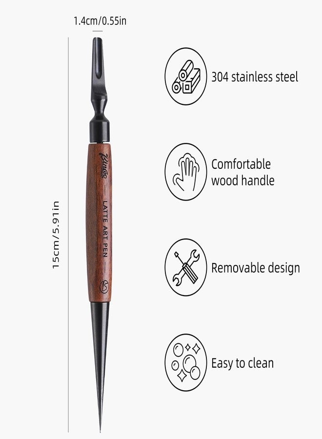 بينكو قلم بينكو لفن اللاتيه للقهوة، قلم فن القهوة بمقبض خشبي، أدوات وإكسسوارات فن اللاتيه لقهوة الإسبريسو لباريستا المقاهي (أسود - (أ)) - Image 5