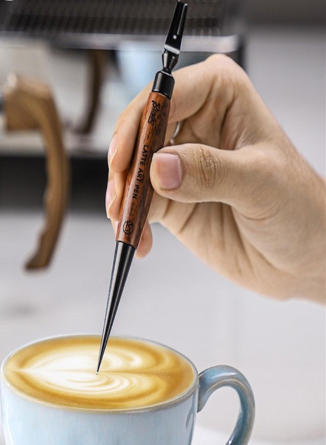 بينكو قلم بينكو لفن اللاتيه للقهوة، قلم فن القهوة بمقبض خشبي، أدوات وإكسسوارات فن اللاتيه لقهوة الإسبريسو لباريستا المقاهي (أسود - (أ)) - Image 1