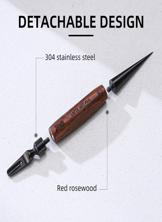 بينكو قلم بينكو لفن اللاتيه للقهوة، قلم فن القهوة بمقبض خشبي، أدوات وإكسسوارات فن اللاتيه لقهوة الإسبريسو لباريستا المقاهي (أسود - (أ)) - Image 3