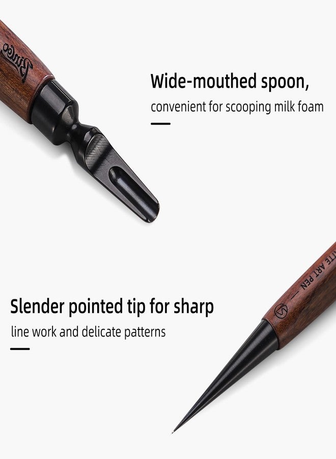 بينكو قلم بينكو لفن اللاتيه للقهوة، قلم فن القهوة بمقبض خشبي، أدوات وإكسسوارات فن اللاتيه لقهوة الإسبريسو لباريستا المقاهي (أسود - (أ)) - Image 2