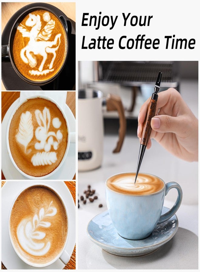 بينكو قلم بينكو لفن اللاتيه للقهوة، قلم فن القهوة بمقبض خشبي، أدوات وإكسسوارات فن اللاتيه لقهوة الإسبريسو لباريستا المقاهي (أسود - (أ)) - Image 4