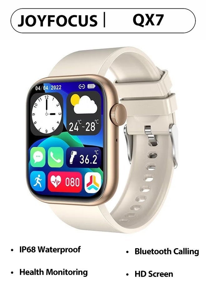 JOYFOCUS QX7 Smartwatch Comprehensive Health Monitoring, Bluetooth Calling, 1.85 IN TFT High-definition Screen IP68 Waterproof Watch-Beige Gold - Image 1