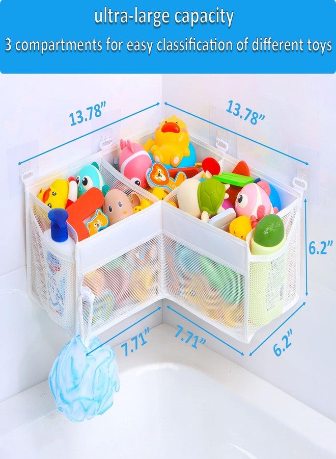 KPH Corner Bath Toy Organizer - Space-Saving 3-Compartment Bath Toy Storage, Mesh Bathroom Toy Holder for Kids, Durable Bathtub Organizer with Drain Holes - Image 3