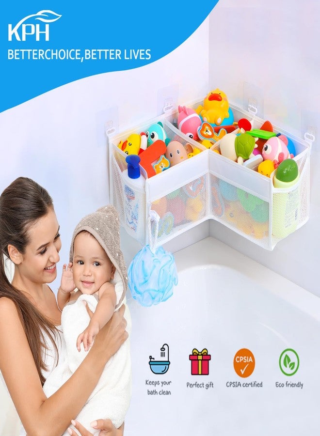 KPH Corner Bath Toy Organizer - Space-Saving 3-Compartment Bath Toy Storage, Mesh Bathroom Toy Holder for Kids, Durable Bathtub Organizer with Drain Holes - Image 2