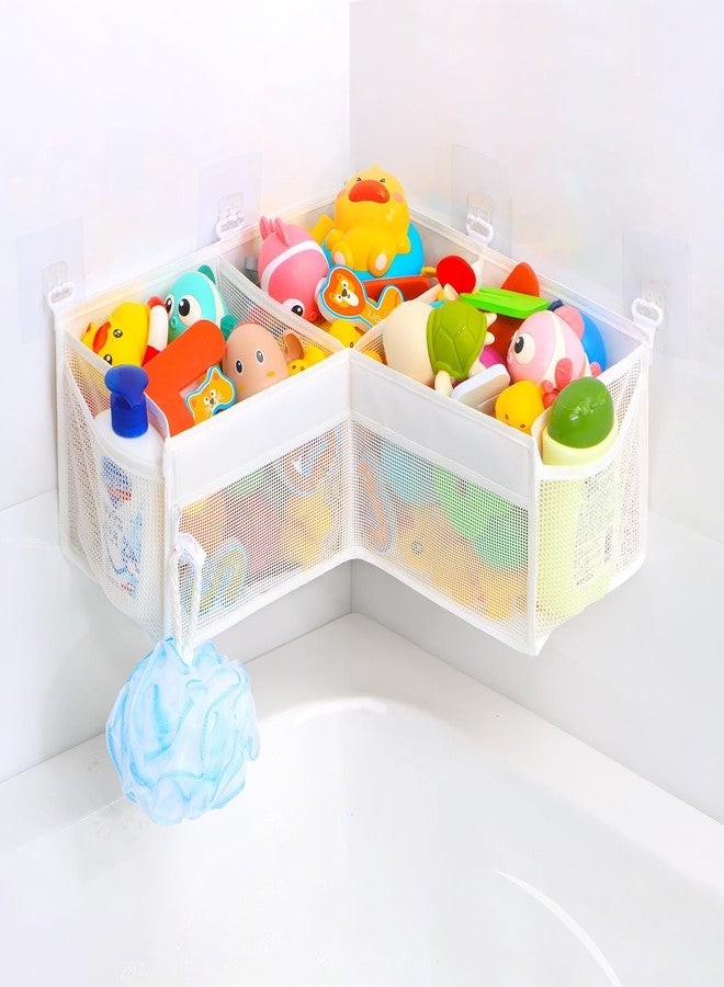 KPH Corner Bath Toy Organizer - Space-Saving 3-Compartment Bath Toy Storage, Mesh Bathroom Toy Holder for Kids, Durable Bathtub Organizer with Drain Holes - Image 1