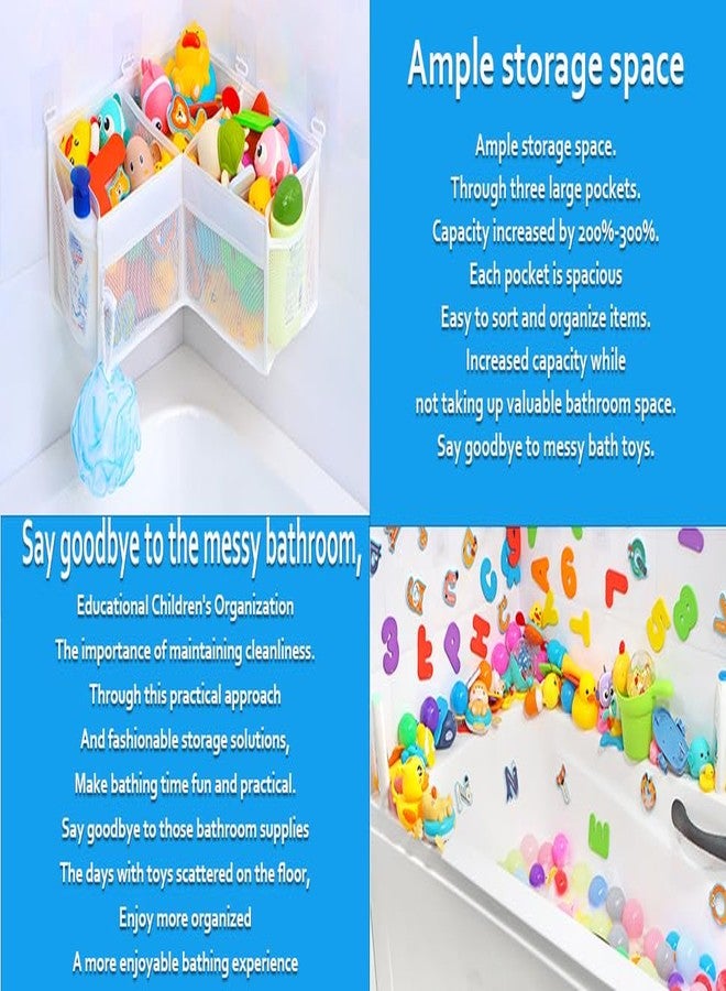 KPH Corner Bath Toy Organizer - Space-Saving 3-Compartment Bath Toy Storage, Mesh Bathroom Toy Holder for Kids, Durable Bathtub Organizer with Drain Holes - Image 5
