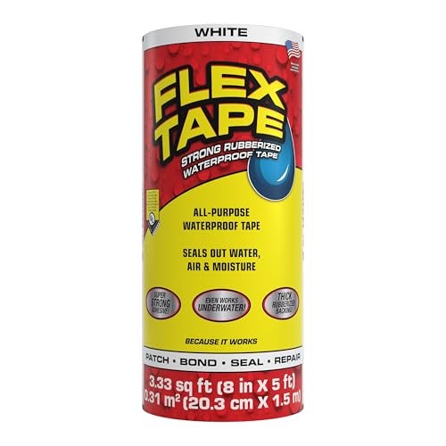Flex Tape, Original Thick Flexible Rubberized Waterproof Tape - Seal and Patch Leaks, Works Underwater, Indoor Outdoor - Home RV Roof Plumbing and Pool Repairs, White, 8 in x 5 ft, Pack of 1 - Image 1