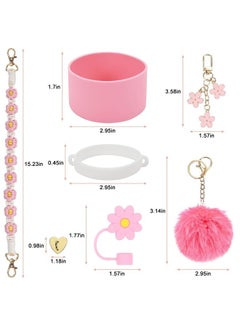 Stanley Global Pinky Floral Straw Cup Accessories, Colorful Stanley Tumbler Accessories Set, Stanley Cup Decoration, Portable Tumbler Handle, 7 Pieces A Set  - Image 3