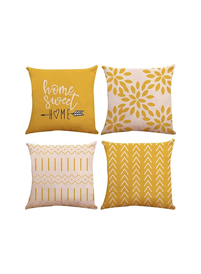 PROMASS Throw Pillow Cover, Modern Sofa Decorative Pillow Covers 18x18 Set of 4, Outdoor Linen Fabric Pillow Case for Couch Bed Car Home Sofa Couch Decoration 45x45cm (Yellow, 18x18, Set of 4) - Image 2