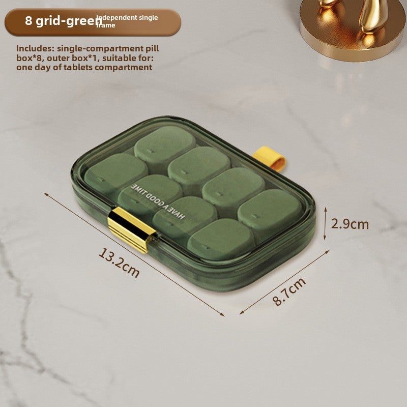 Medicine box portable three meals a day carry-on medicine sub-packaging box seven days a week medicine sealed box large capacity medicine dispenser(Small Green) - Image 1