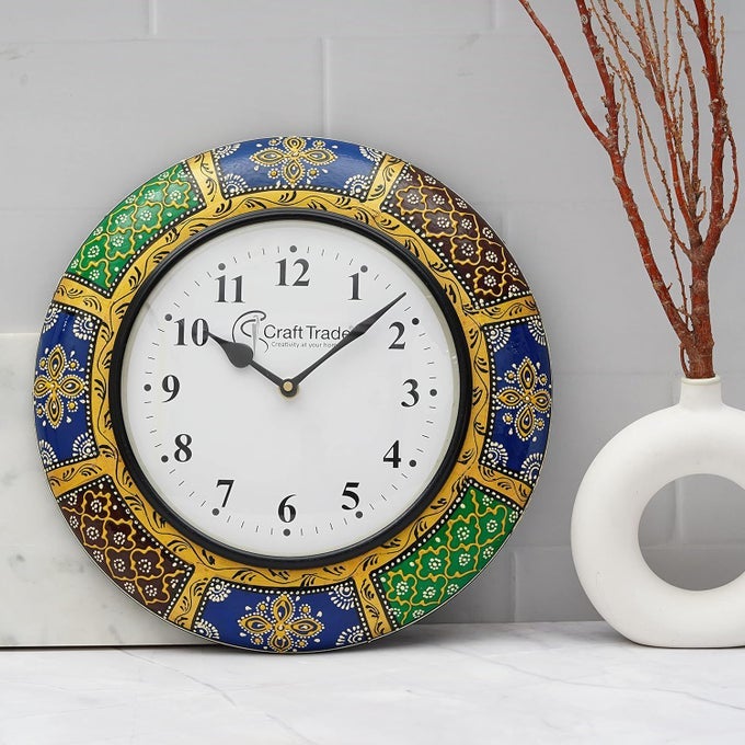 WALL CLOCK FOR HOME STYLISH LATEST BIG SIZE ROUND SHAPE ANTIQUE WOODEN WALL CLOCK FOR LIVING ROOM BEDROOM WITH SILENT SWEEP MOVEMENT - MULTICOLOR - 12 INCHES