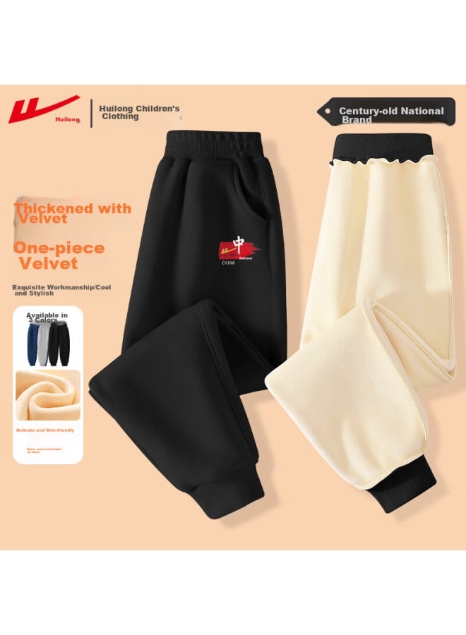 Children's Clothing, Boys' Fleece-lined Pants, For Older Children, Autumn And Winter Style, Sweatpants, Children's Thickened Sweatpants, Boys' Cotton Pants, Winter Wear - Image 1