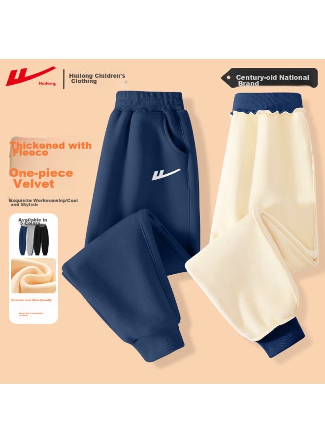 Children's Clothing, Boys' Fleece-lined Pants, For Older Children, Autumn And Winter Style, Sweatpants, Children's Thickened Sweatpants, Boys' Cotton Pants, Winter Wear - Image 4
