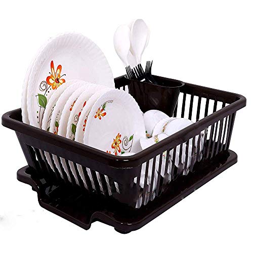 BIRDWING Brown 3 in 1 Large Durable Plastic Kitchen Sink Dish Rack Drainer Drying Rack Washing Basket with Tray for Kitchen, Dish Rack Organizers, Utensils Tools Cutlery, Brown - Image 4