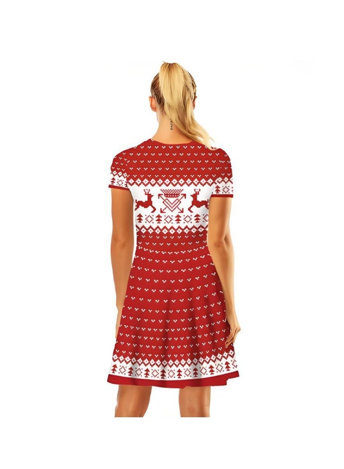 إسكدنيا النساء قصيرة الأكمام مطبوعة زي فستان عناصر عيد الميلاد فستان - Image 2