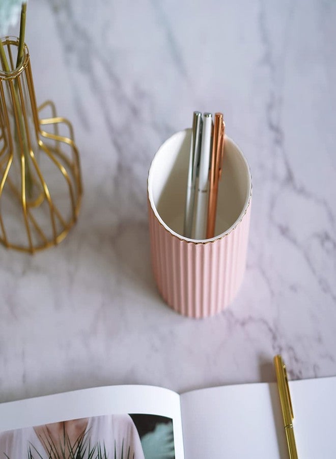 CROWNOS Pen Holder for Desk, Ceramic Pencil Cup Office Desk Organizer, Makeup Brush Holder (Pink) - Image 4