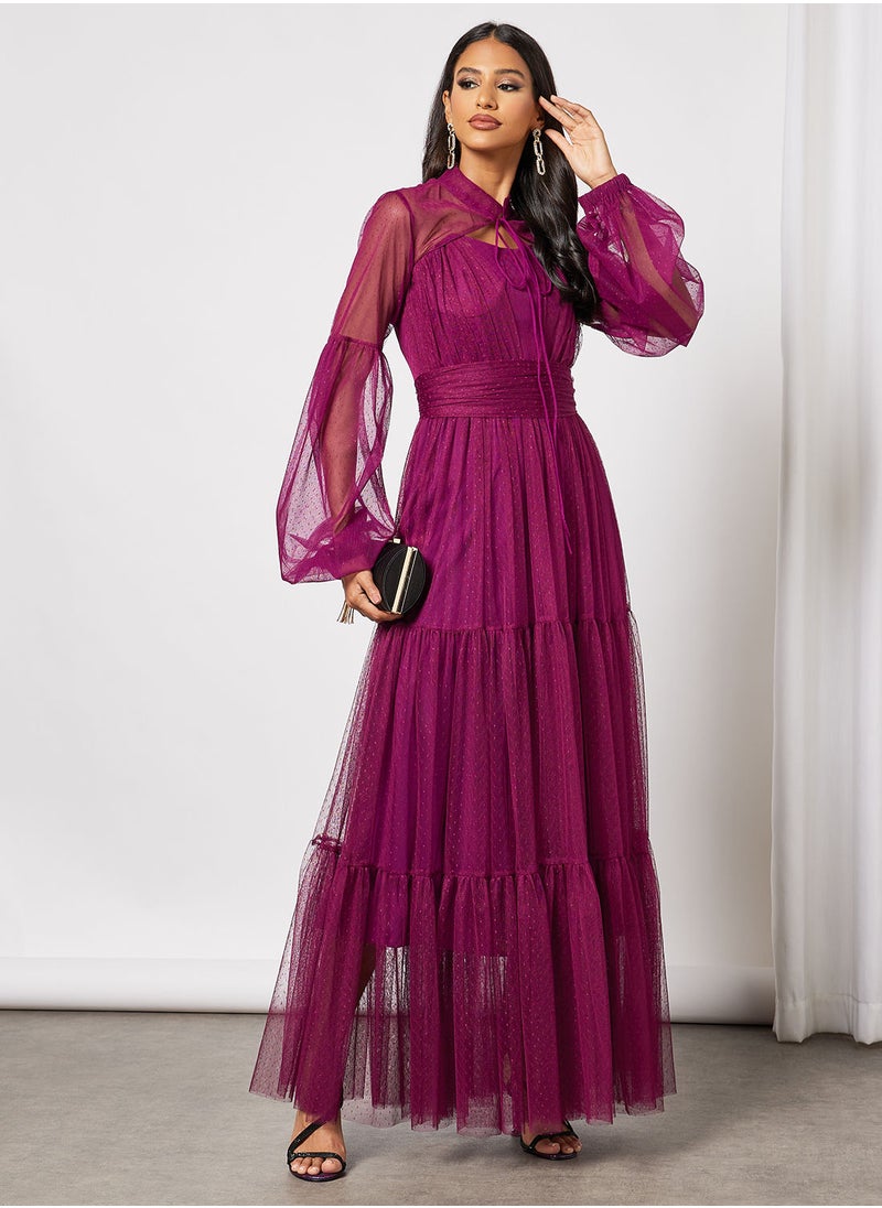 Zoey - Textured Tulle Tiered Overlay Dress - Image 1