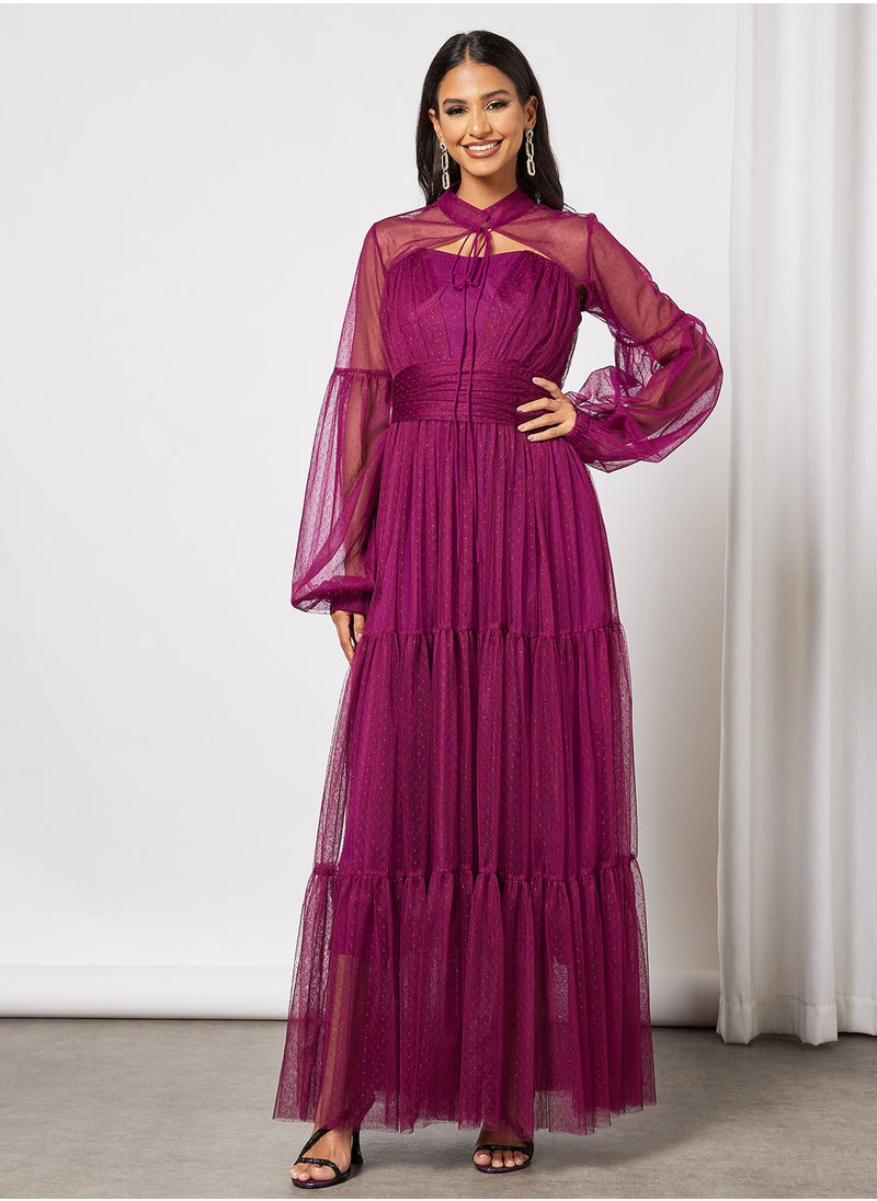 Zoey - Textured Tulle Tiered Overlay Dress - Image 1