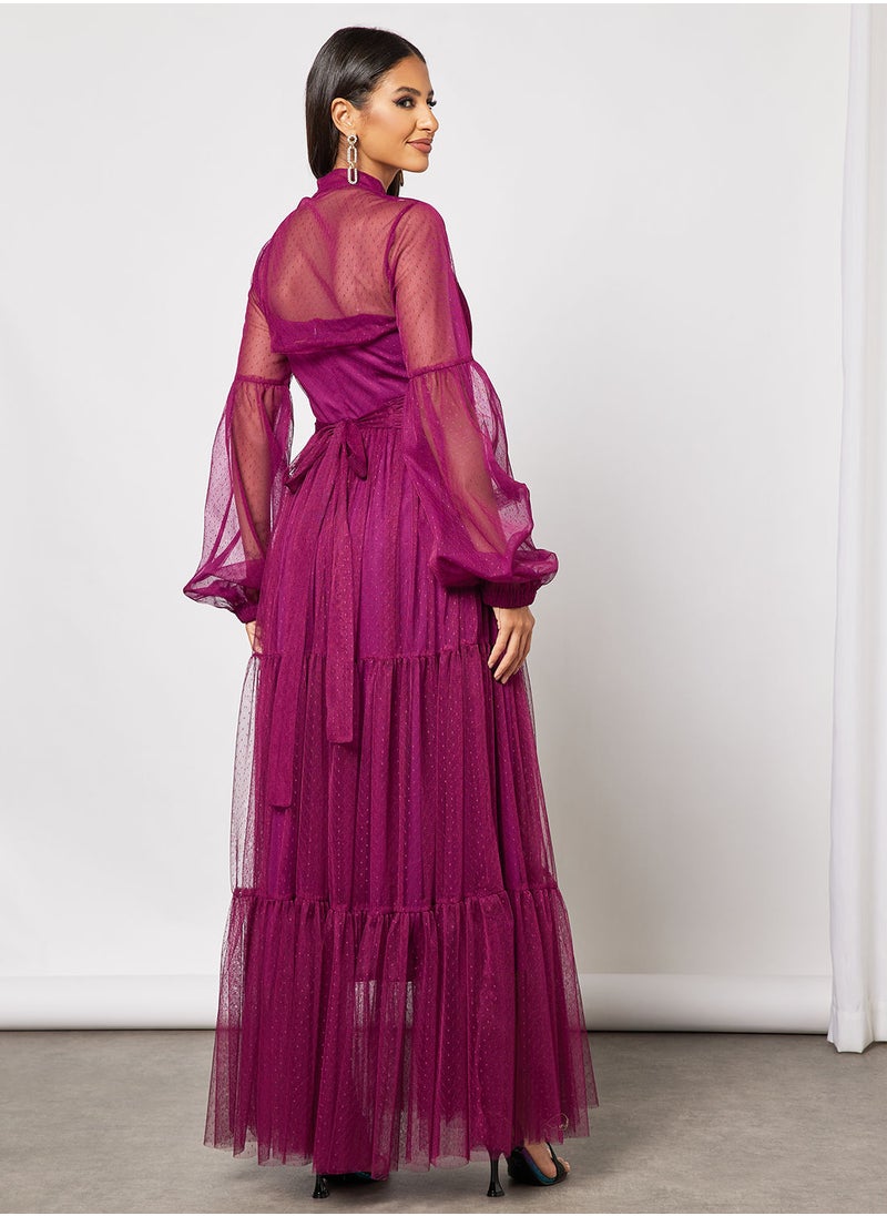 Zoey - Textured Tulle Tiered Overlay Dress - Image 1