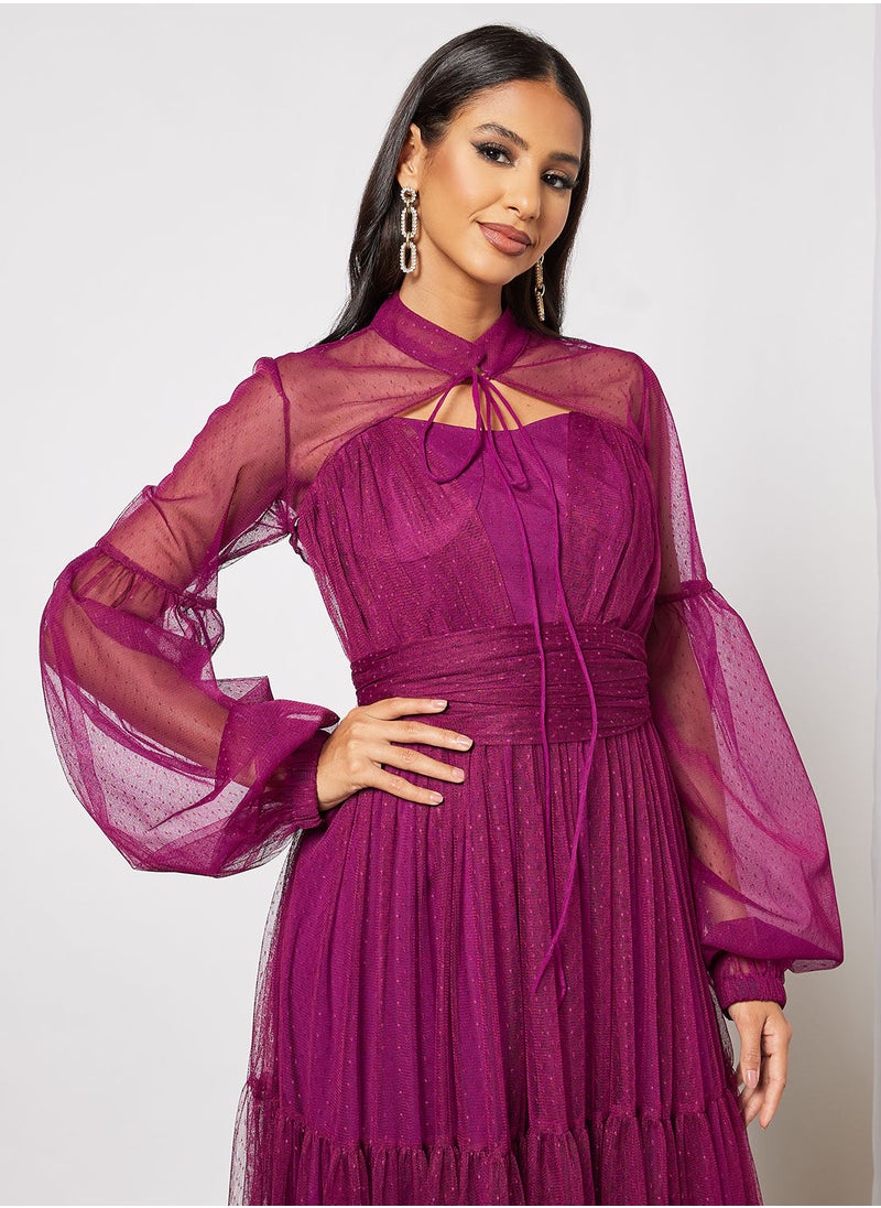Zoey - Textured Tulle Tiered Overlay Dress - Image 1