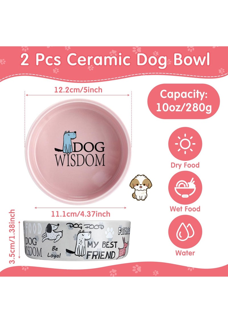 KASTWAVE 2 قطع وعاء سيراميك للكلاب 5 بوصة بنمط كرتوني وعاء للقطط وأوعية طعام للكلاب وعاء ماء ثقيل للكلاب وعاء متين للحيوانات الأليفة للغذاء والسفر، آمن في غسالة الصحون وآمن في الميكروويف - Image 2