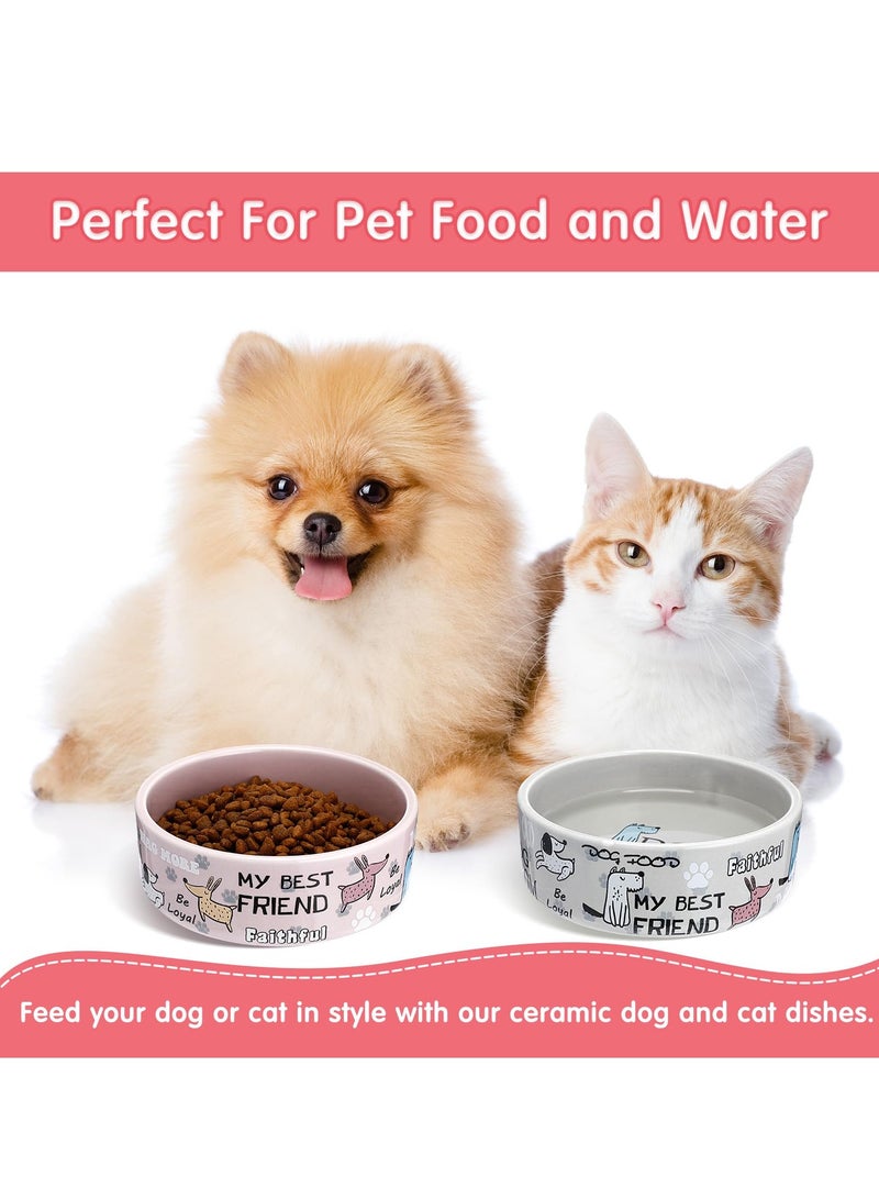 KASTWAVE 2 قطع وعاء سيراميك للكلاب 5 بوصة بنمط كرتوني وعاء للقطط وأوعية طعام للكلاب وعاء ماء ثقيل للكلاب وعاء متين للحيوانات الأليفة للغذاء والسفر، آمن في غسالة الصحون وآمن في الميكروويف - Image 4