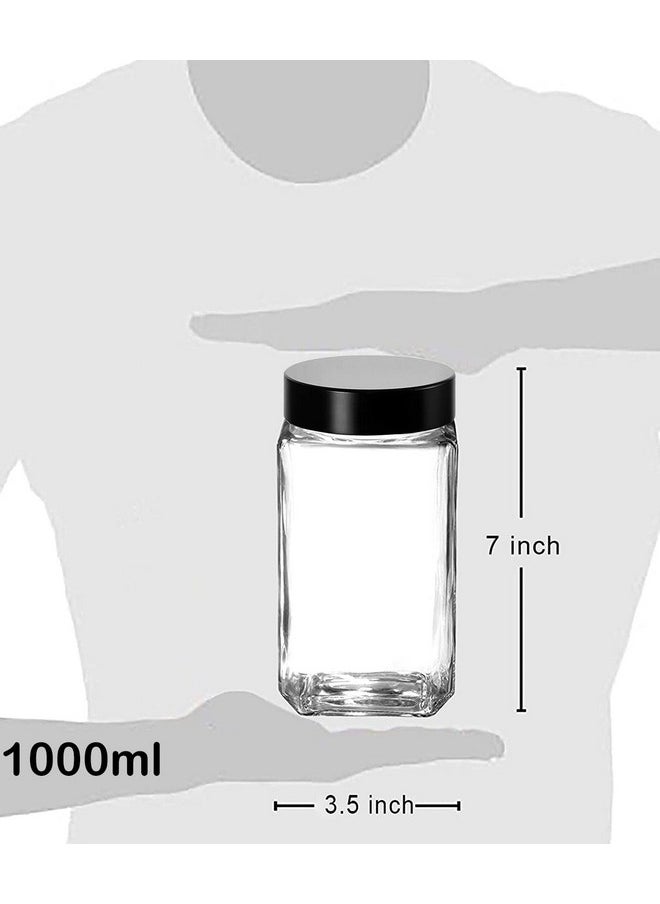 Cloudmart CLOUDMART Piramal Glass Square Clear Jars & Containers for Kitchen Pantry, Snacks, Masala, Honey, Pickles, Cookies, Dry Fruits, Beans Storage with Black Color Plastic Lid (Cube Jar, 1000ml, Set Of 6)  - Image 2