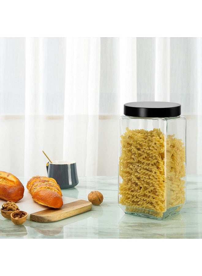 Cloudmart CLOUDMART Piramal Glass Square Clear Jars & Containers for Kitchen Pantry, Snacks, Masala, Honey, Pickles, Cookies, Dry Fruits, Beans Storage with Black Color Plastic Lid (Cube Jar, 1000ml, Set Of 6)  - Image 3