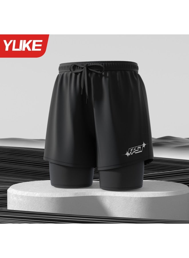 New Adult Swim Trunks Professional Quick-dry Two-layer Loose Large Size Double-layer Anti-embarrassment Swimming Equipment Set